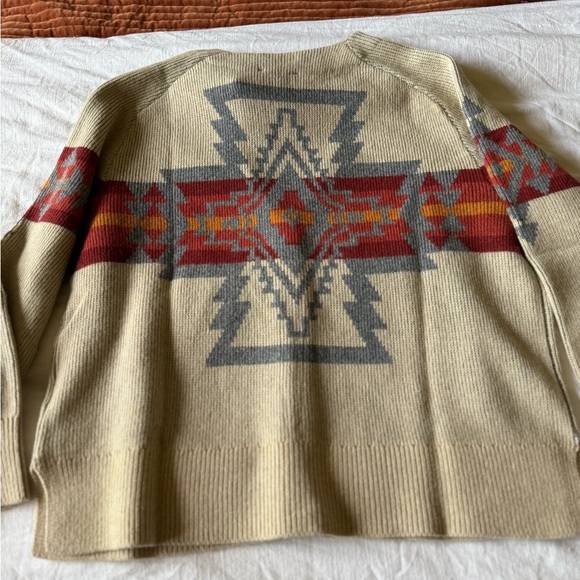 Pendleton Cream and Red Cardigan Sweater Oversized Wool Blend - Picture 11 of 13